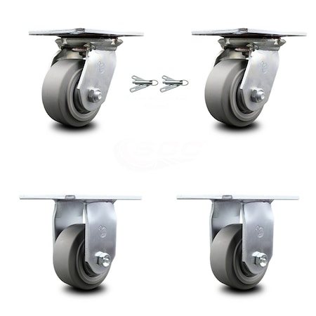 4 Inch Thermoplastic Caster Set With Roller Bearing 2 Swivel Lock And 2 Rigid